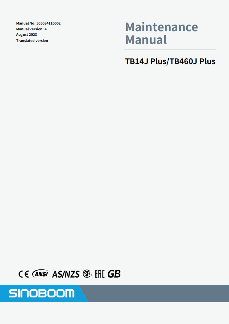 星邦重工SINOBOOM-ual-TB14J-PlusTB460J-Plus维修说明书手册