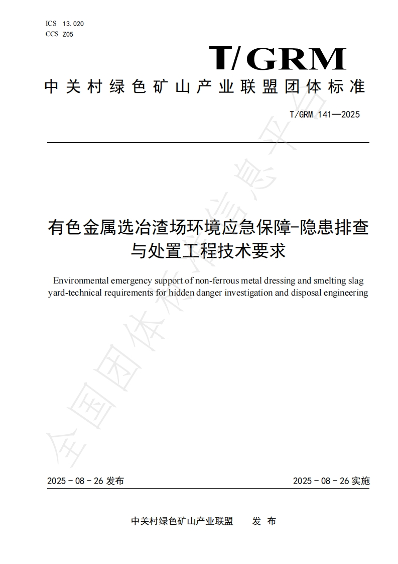 有色金属选冶渣场环境应急保障-隐患排查与处置工程技术要求Environmentalemergencysupportofnon-ferrousmetaldressingandsmeltingslagyard-technicalrequirementsforhiddendangerinvestigationanddisposalengineering