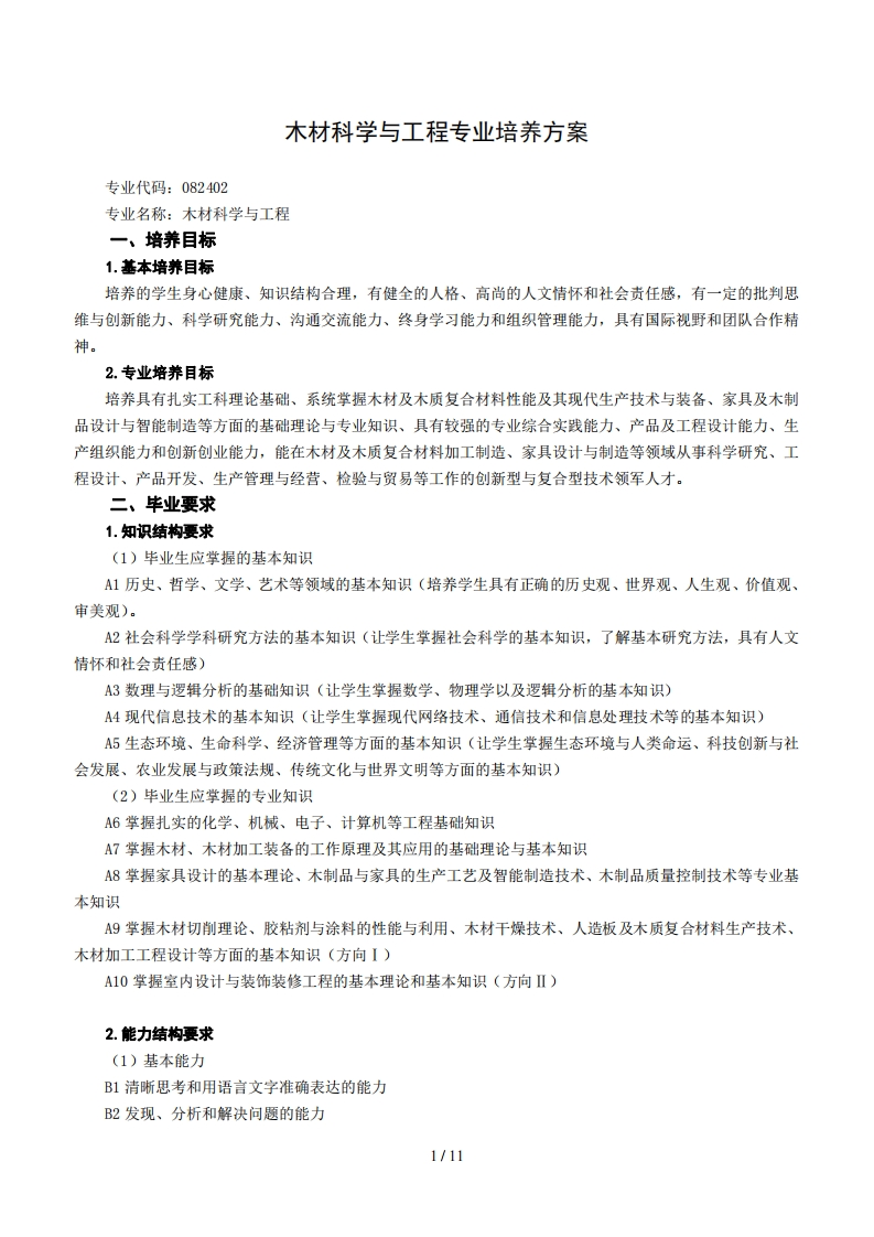 木材科学与技术专业培育规划其一