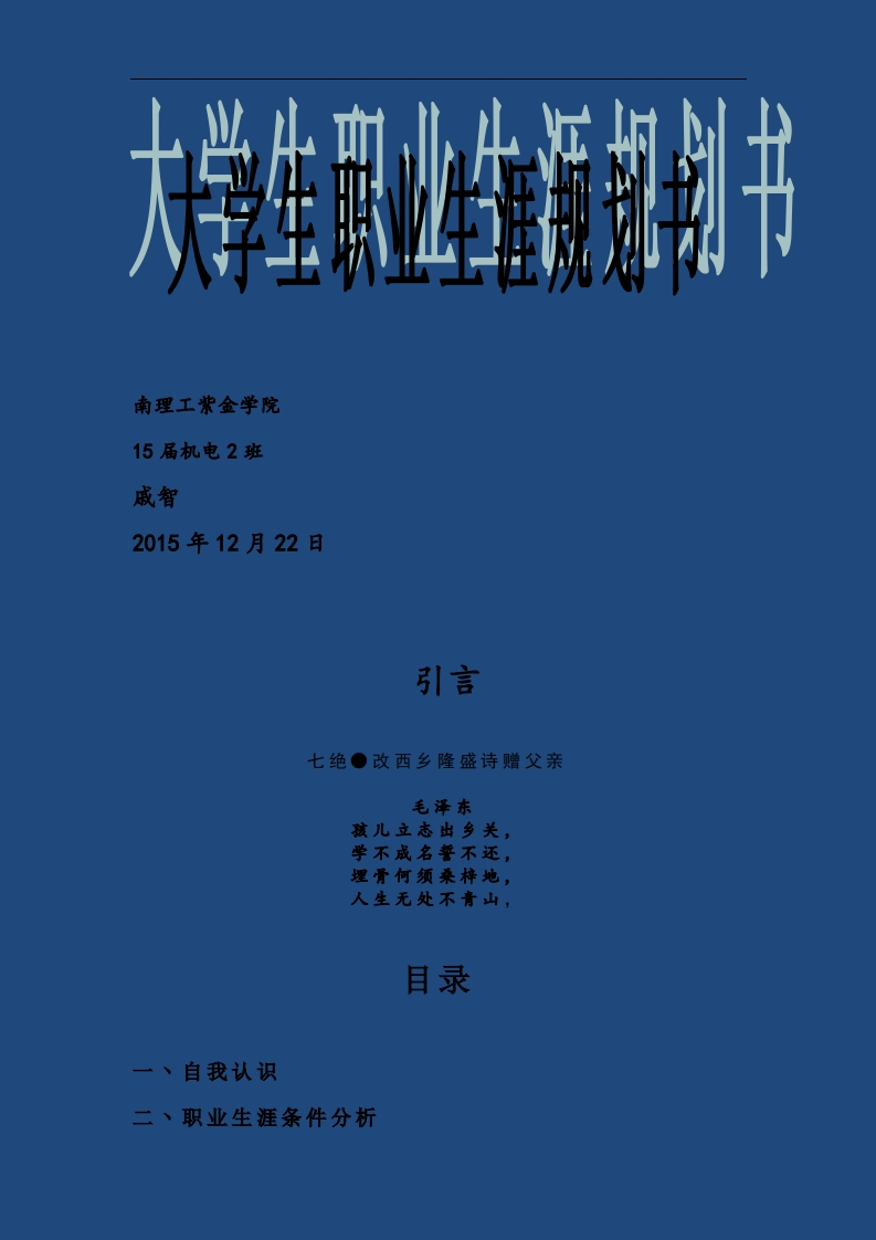 机电二班-大学生职业生涯规划书