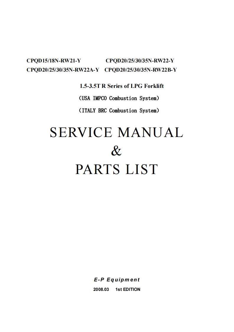 杭州叉车-R-series-1-35T-LPG-零部件参考说明书手册