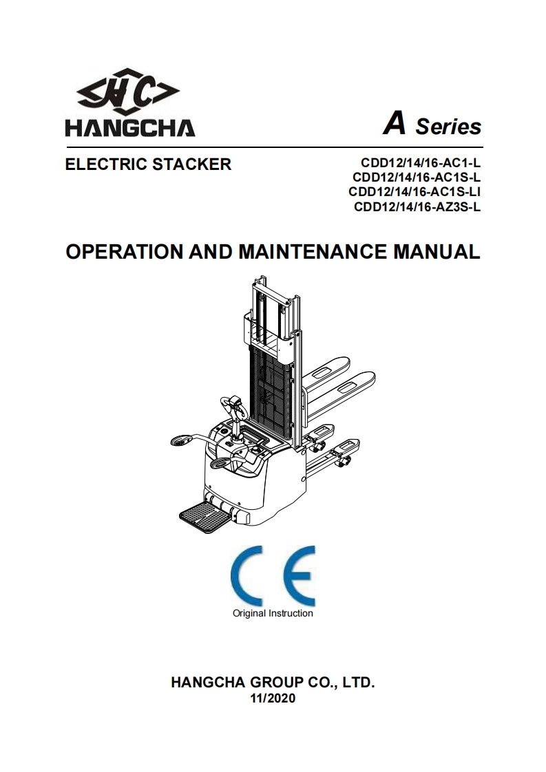 杭州叉车EN_CDD12---20-Heavy-duty-Pallet-Stacker---USER-MANUAL操作与维修维护手册