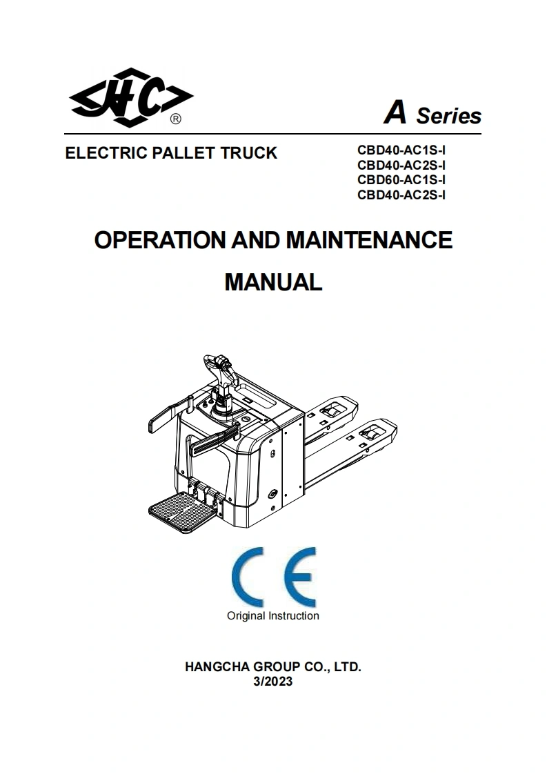 杭州叉车OMM-CBD40-60-AC2S-I零部件和维修手册含电器原理图和液压原理图