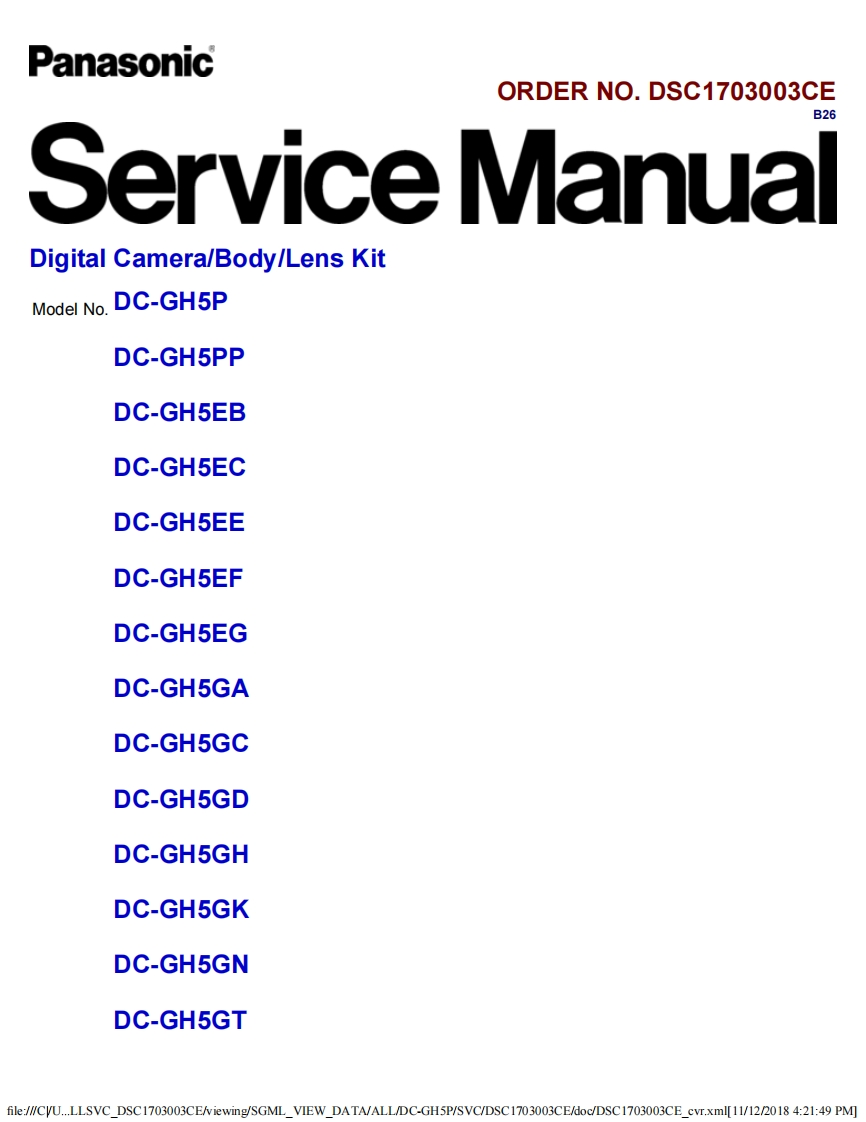 松下DC-GH5GA维修手册