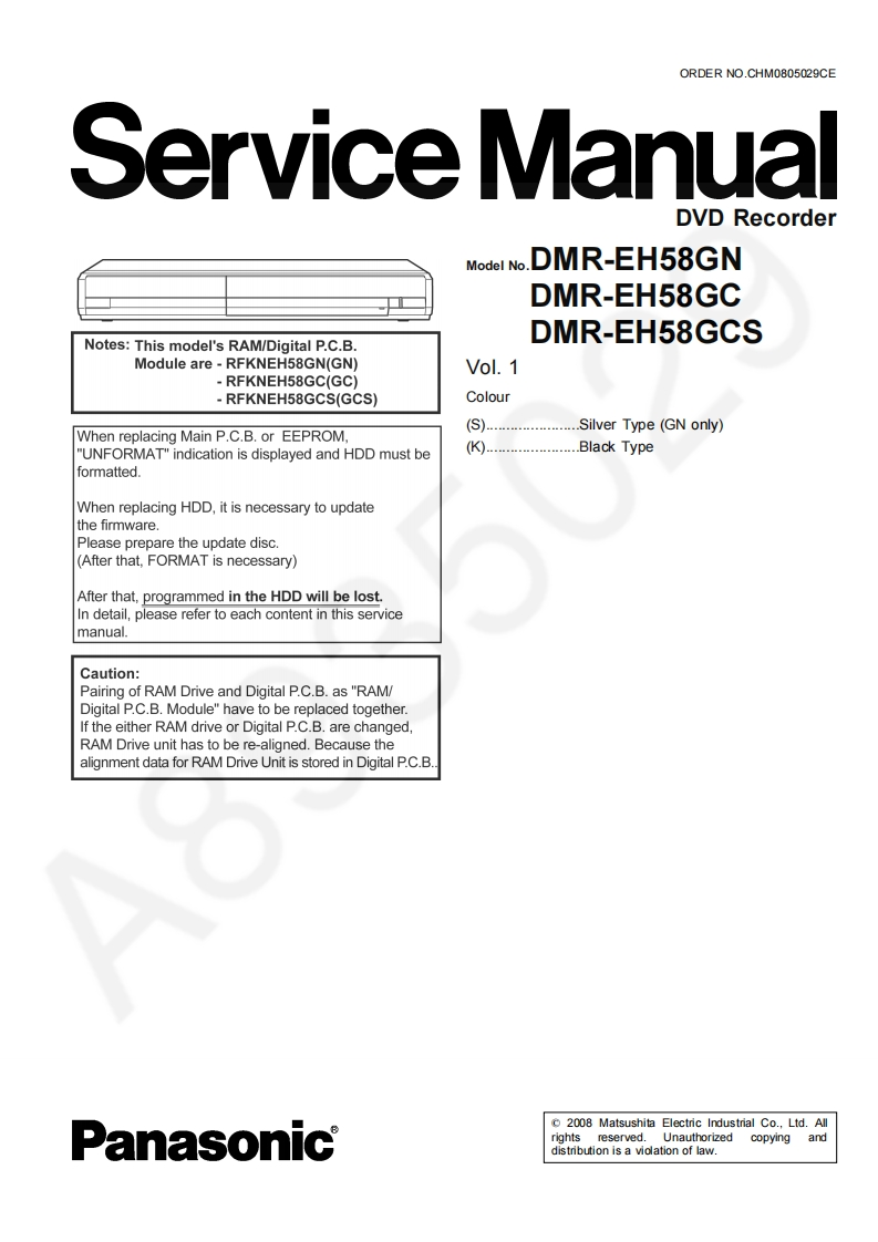松下DMR-EH58GC维修手册