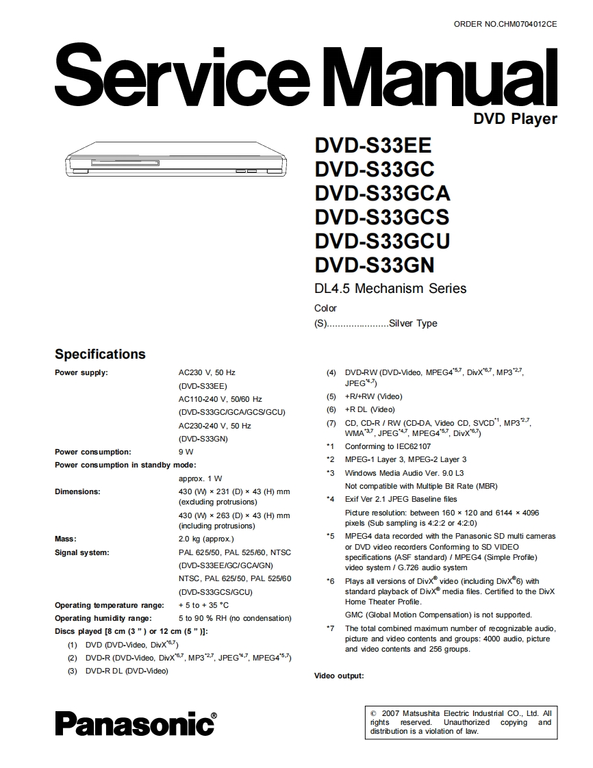 松下DVD-S33维修手册