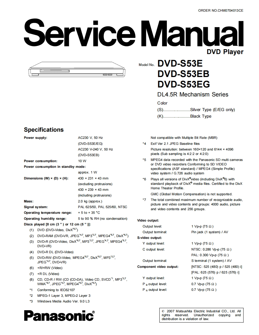 松下DVD-S53E维修手册