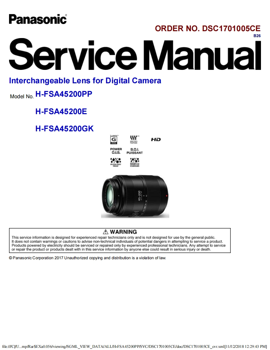 松下H-FSA45200E维修手册