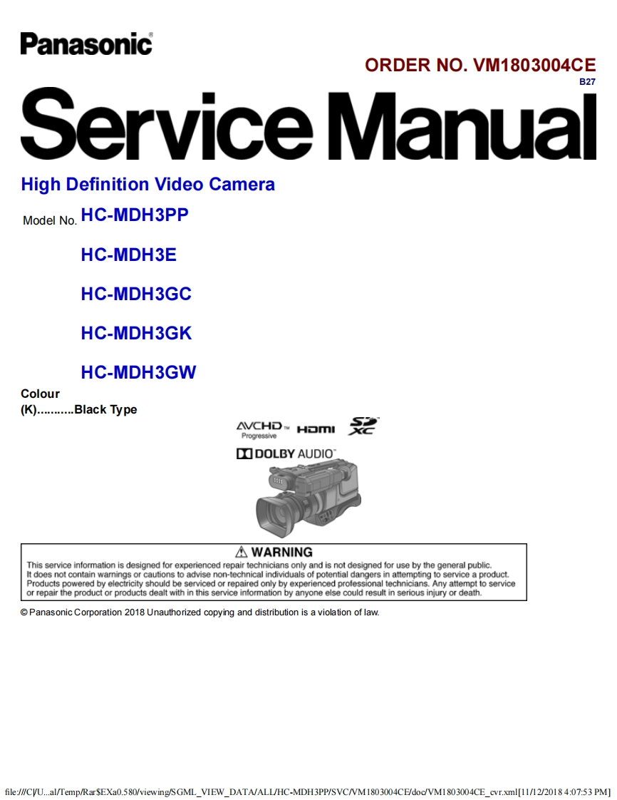 松下HC-MDH3GC维修手册