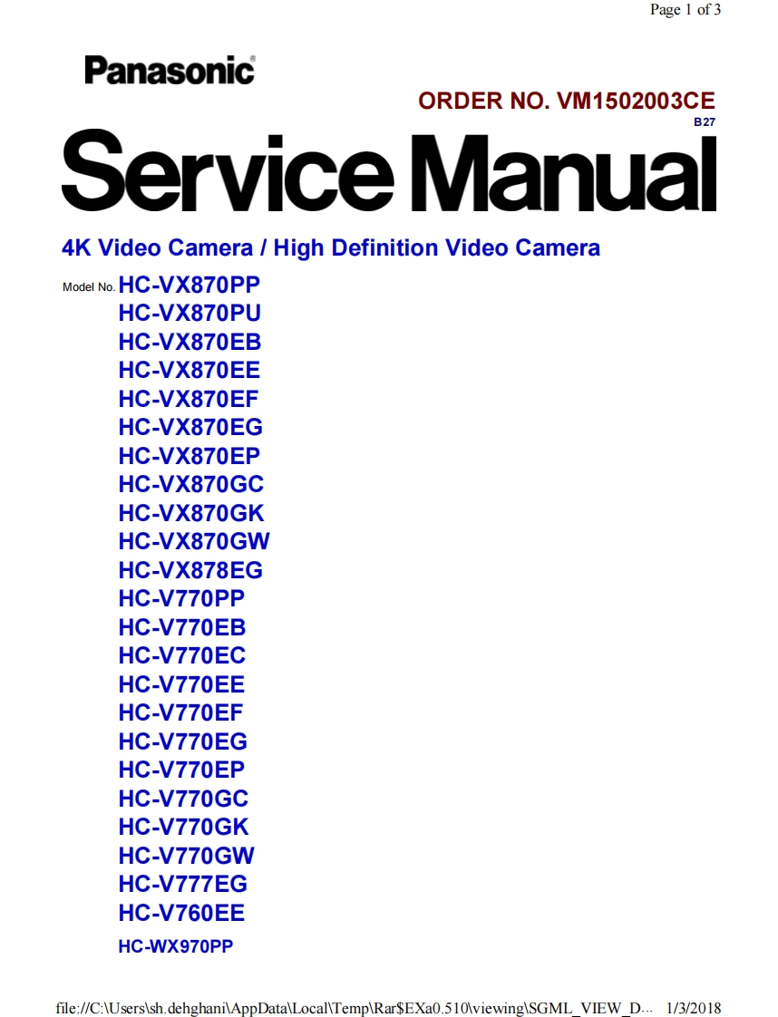松下HC-V770withpartlist维修手册