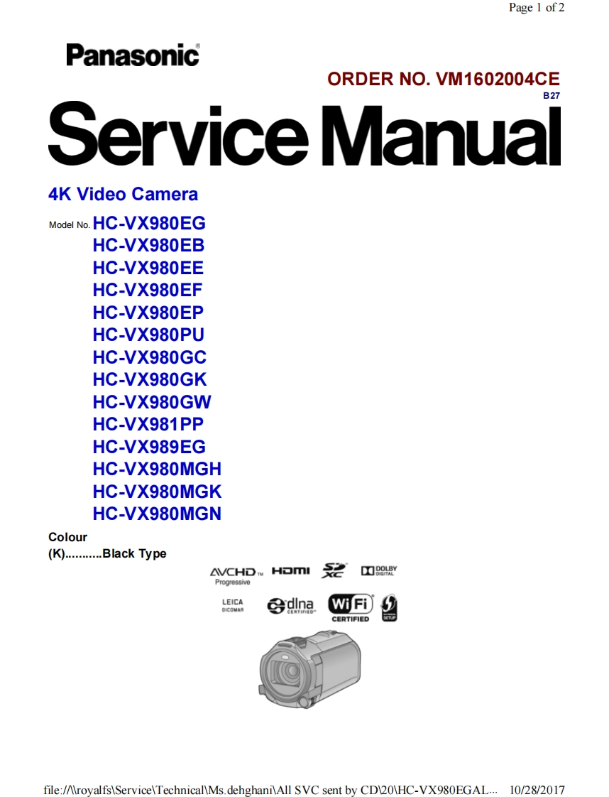 松下HC-VX980维修手册