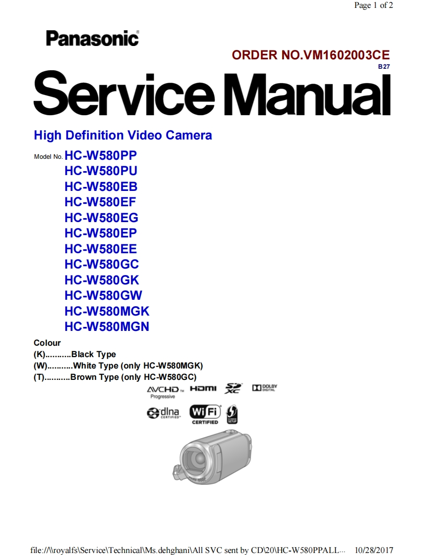 松下HC-W580维修手册