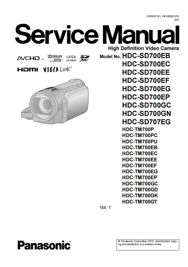 松下HDC-SD707EG维修手册