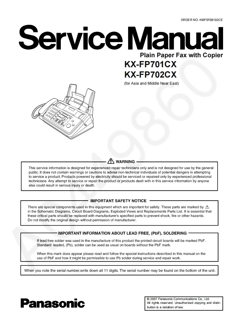 松下KX-FP701CX维修手册
