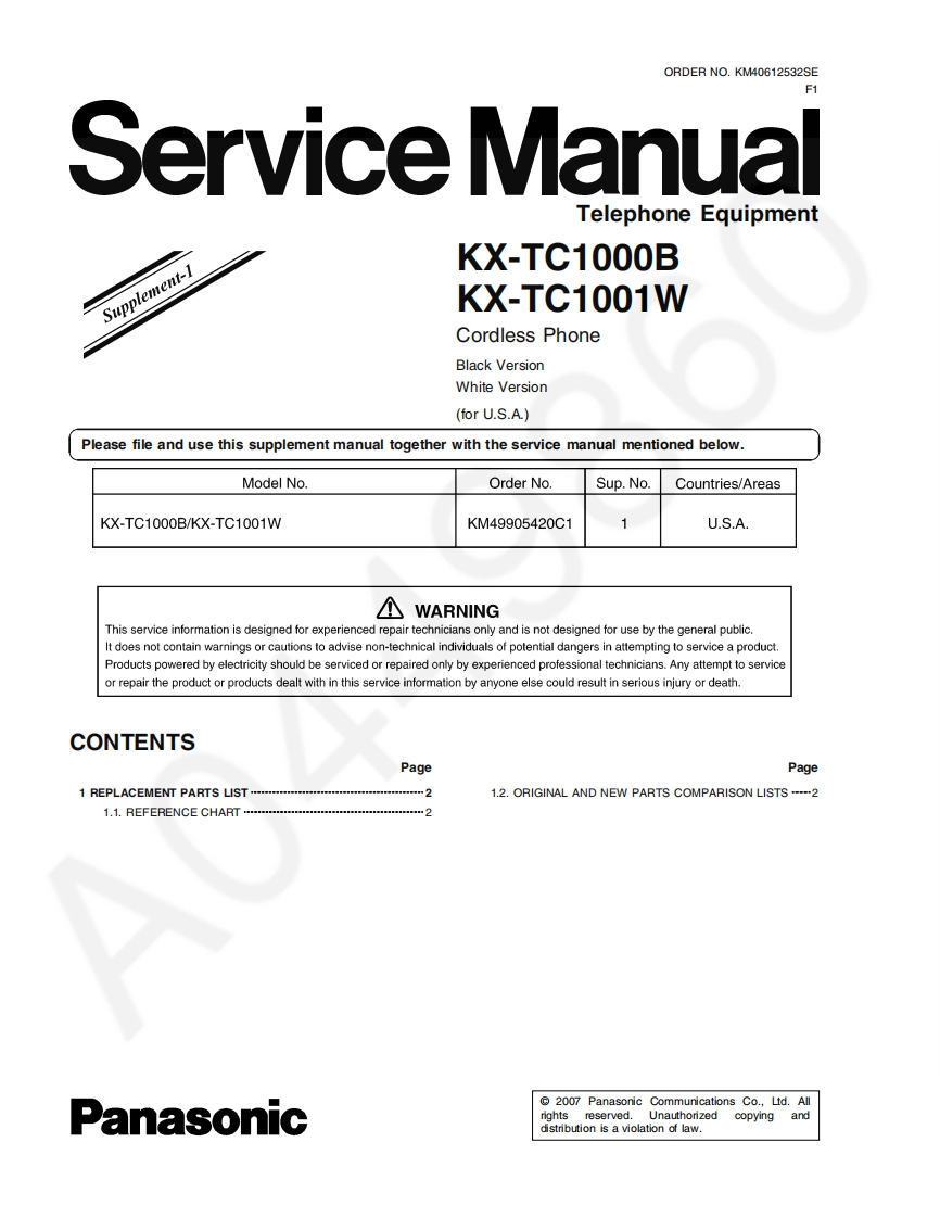 松下KX-TC1001-Sup1维修手册