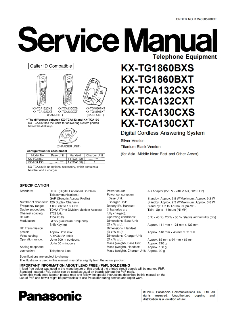 松下KX-TG1860BX维修手册