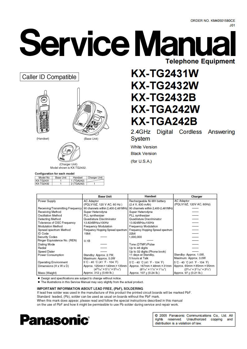 松下KX-TG2431W维修手册