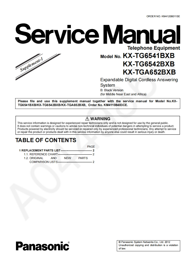 松下KX-TG6541BX_Sup1维修手册