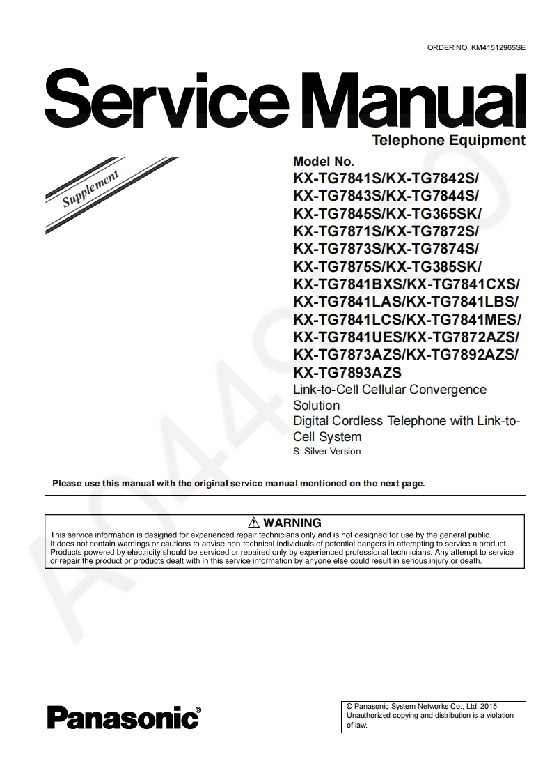 松下KX-TG7872S_Sup1维修手册
