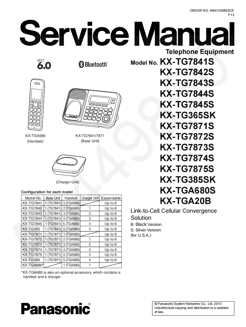 松下KX-TG7872S维修手册