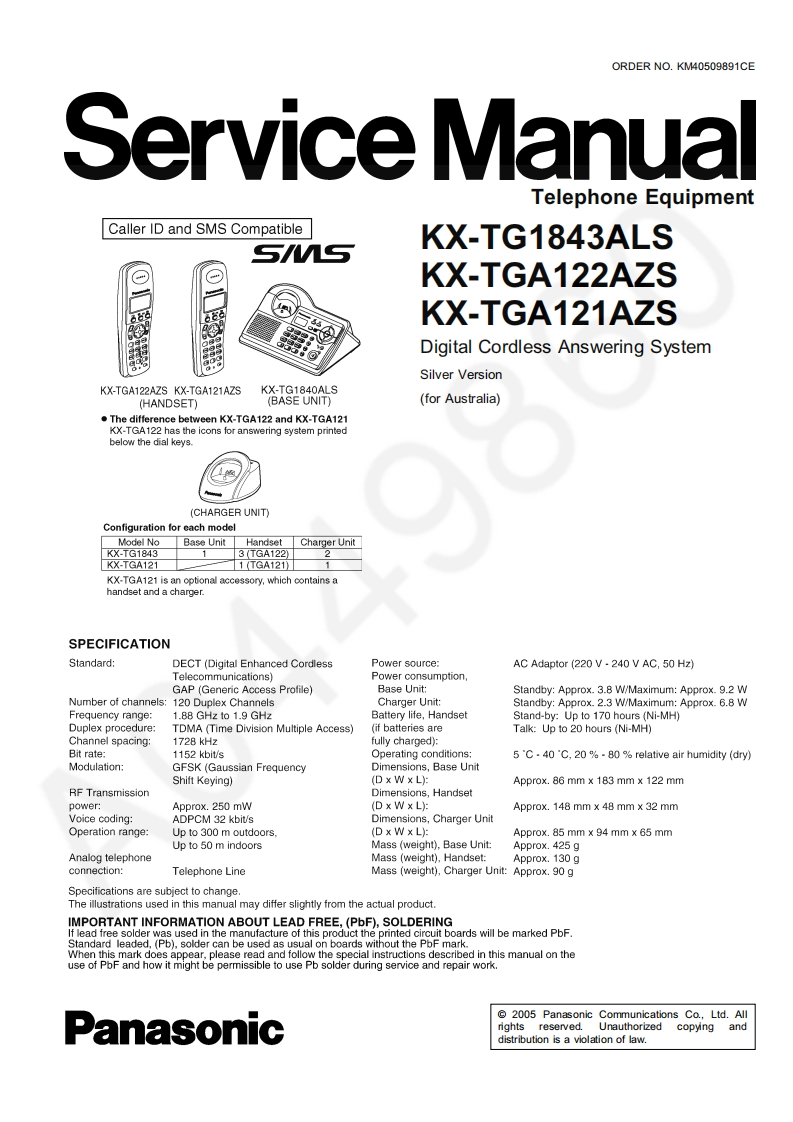 松下KX-TGA122CX维修手册