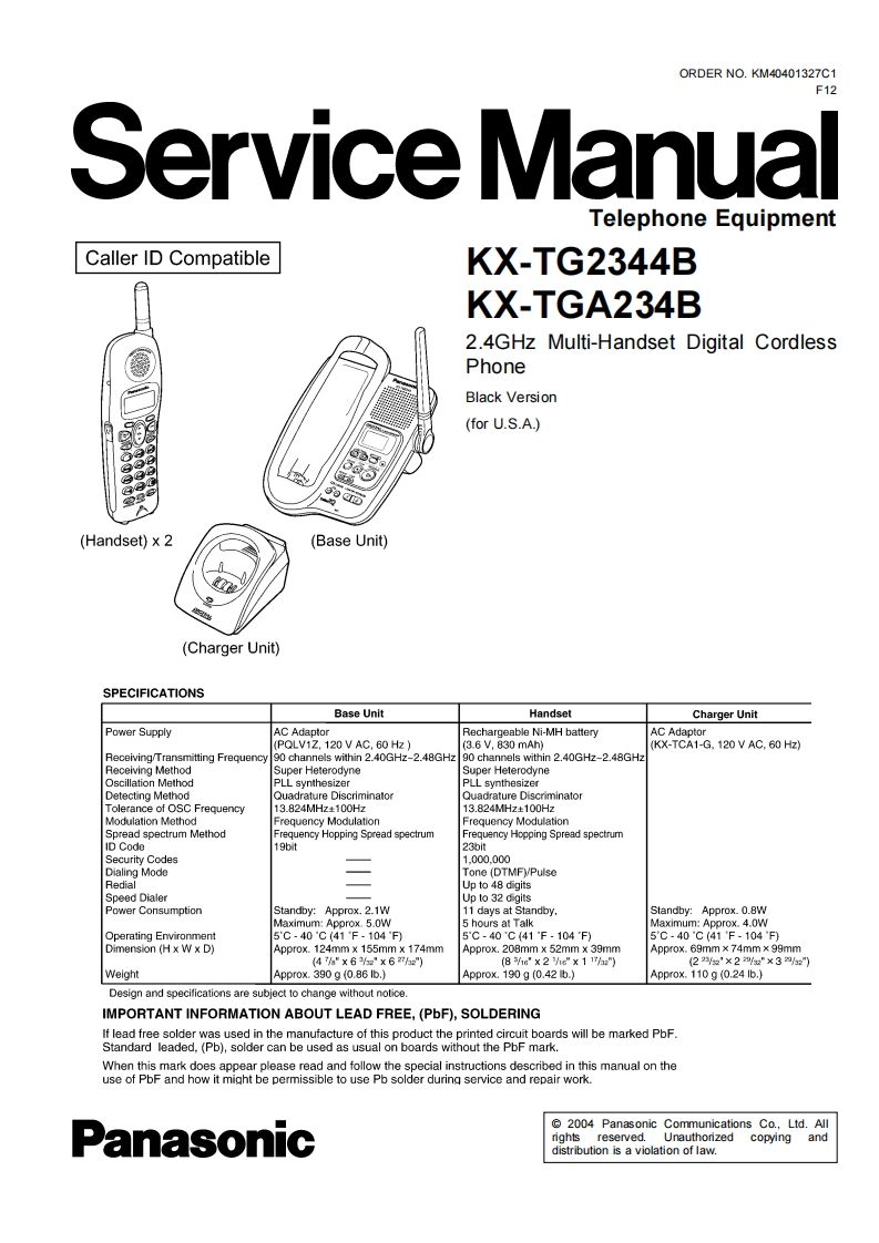 松下KX-TGA234B维修手册
