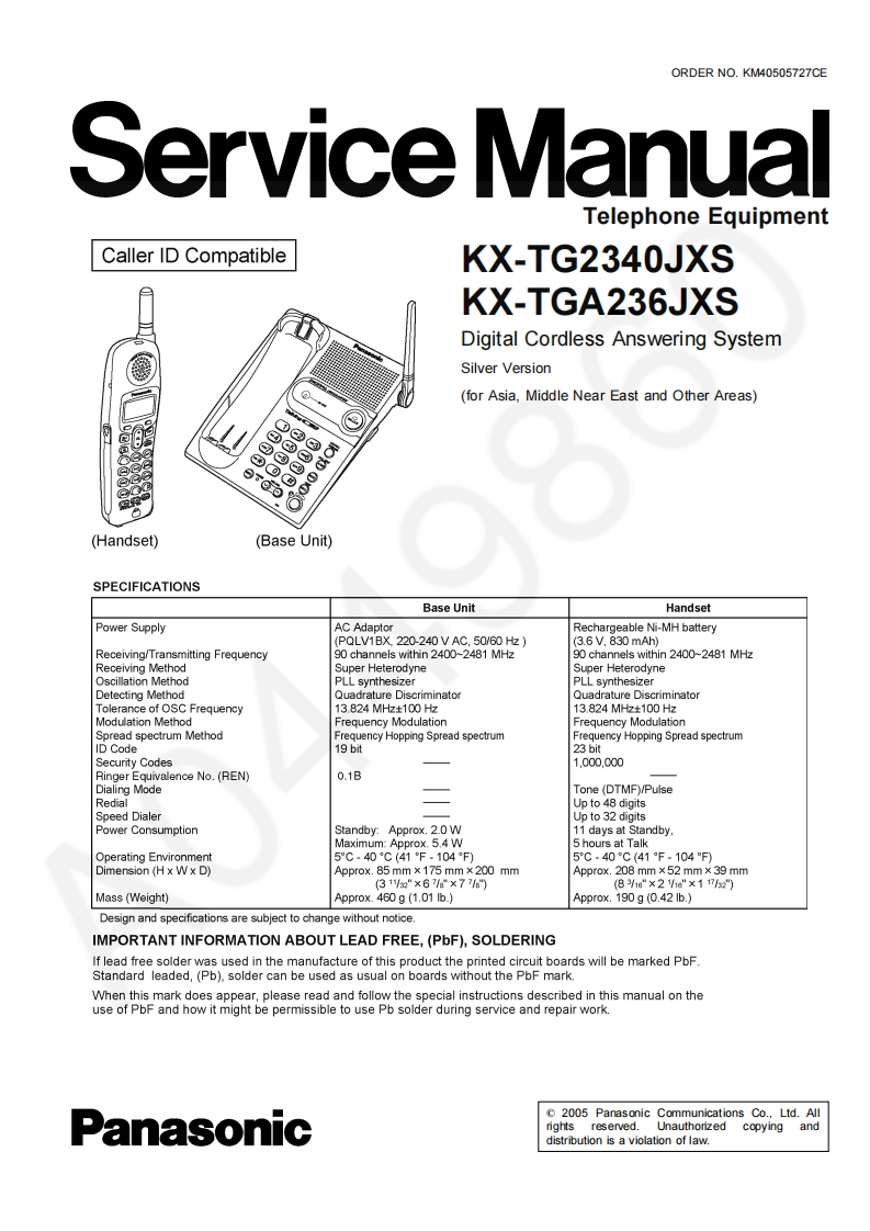 松下KX-TGA236JXS维修手册