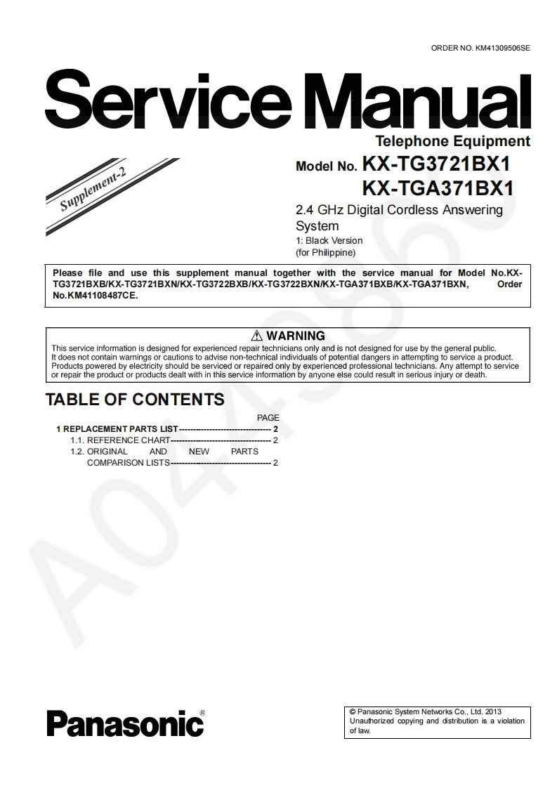 松下KX-TGA371BX1_Sup2维修手册