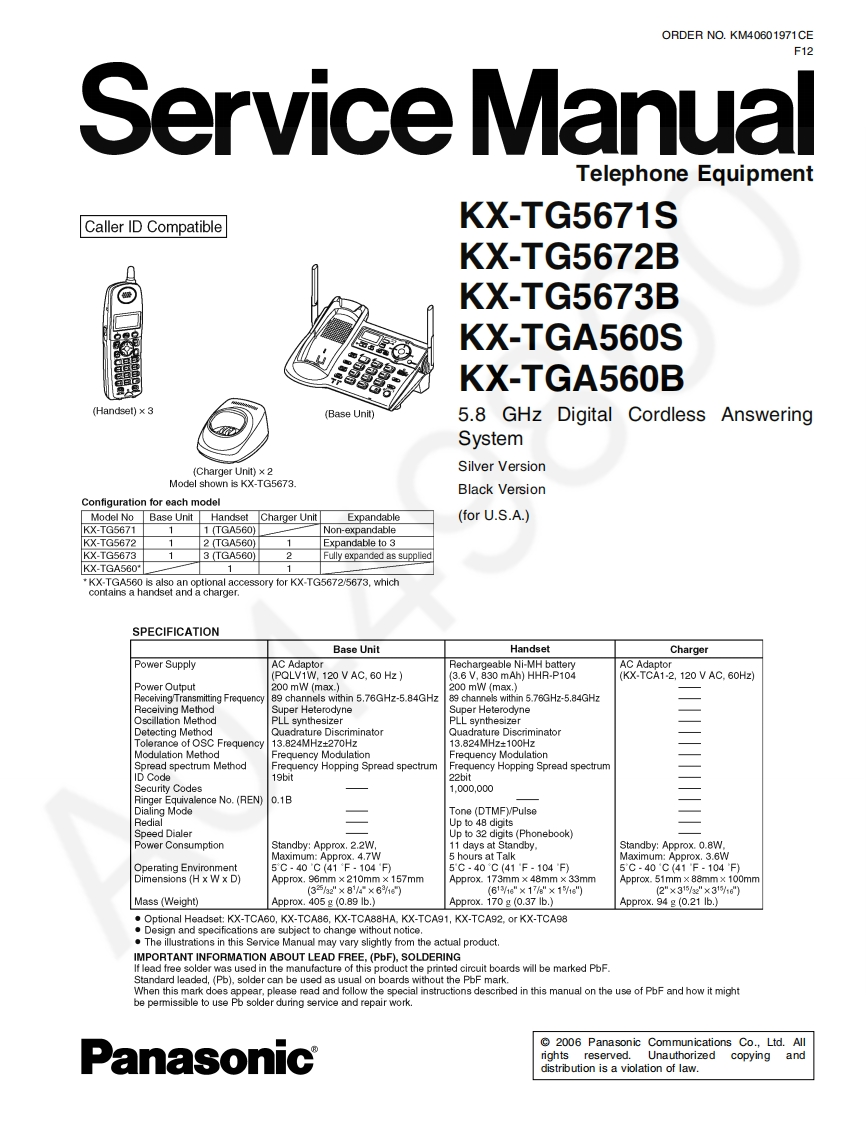 松下KX-TGA560S维修手册