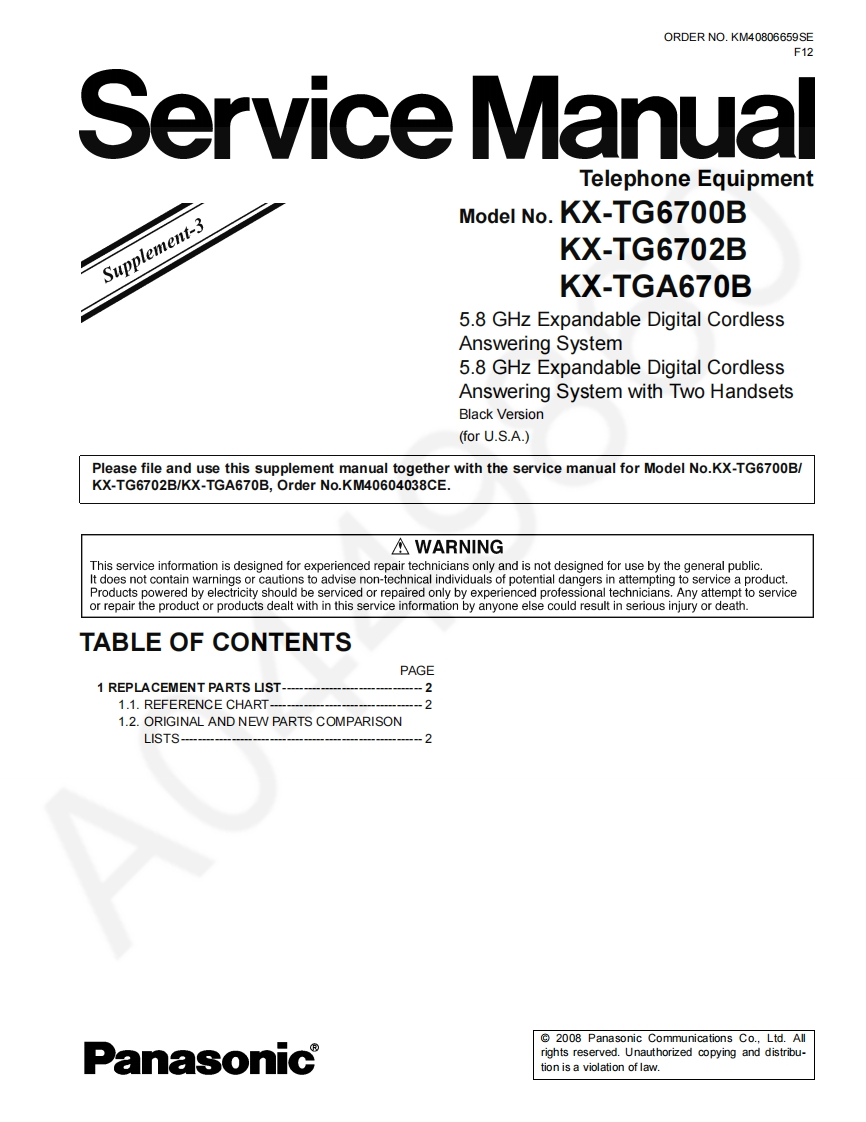 松下KX-TGA670B_Sup3维修手册