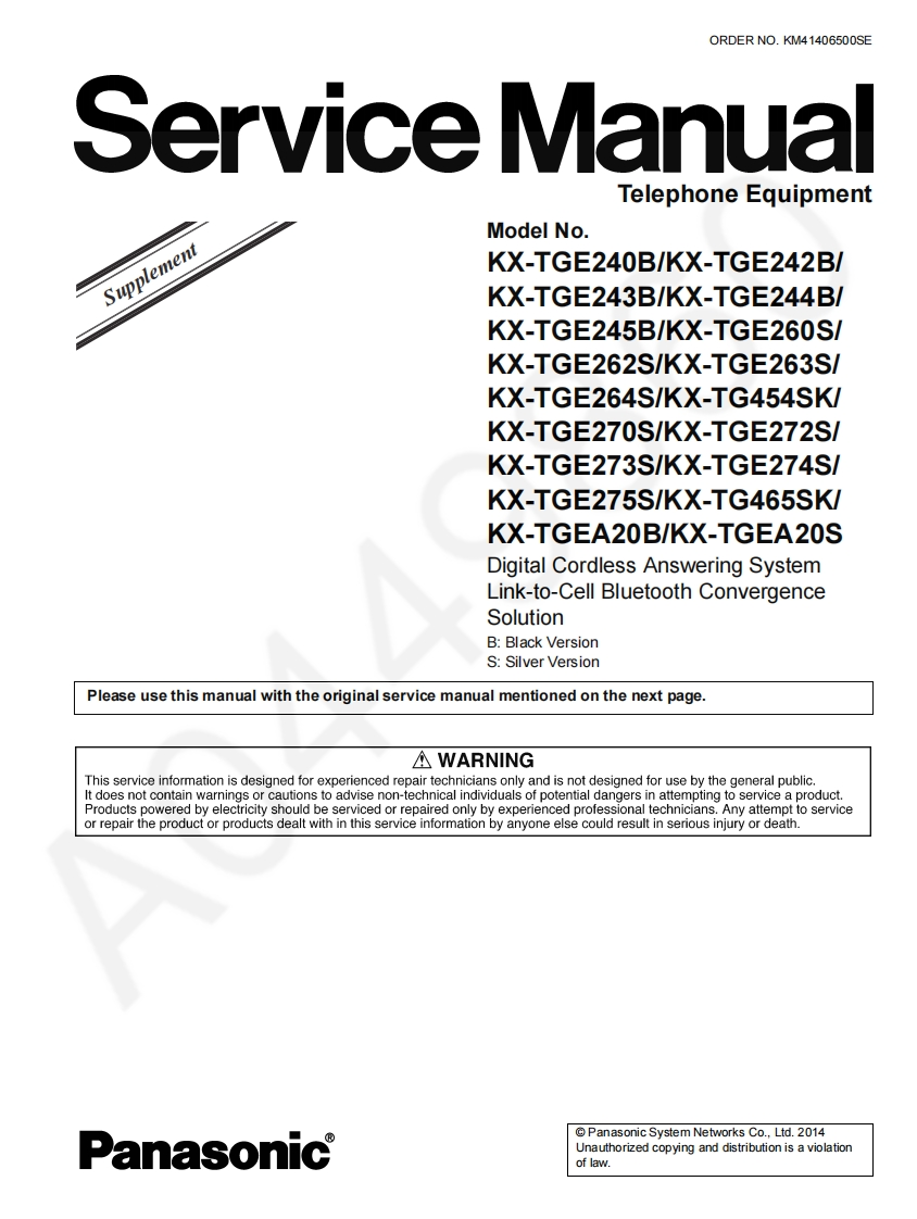 松下KX-TGE272S_Sup1维修手册