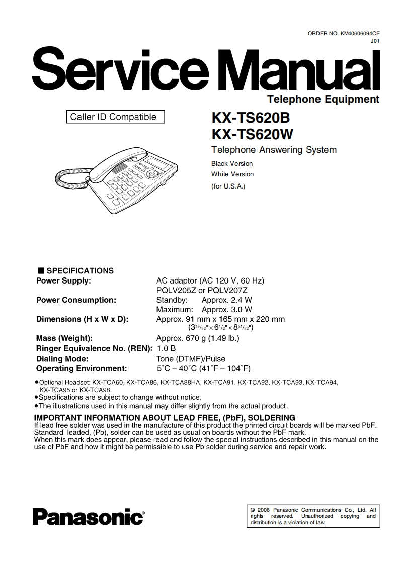 松下KX-TS620维修手册