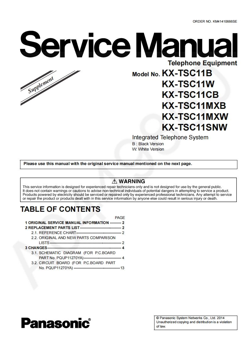 松下KX-TSC11MX_Sup维修手册
