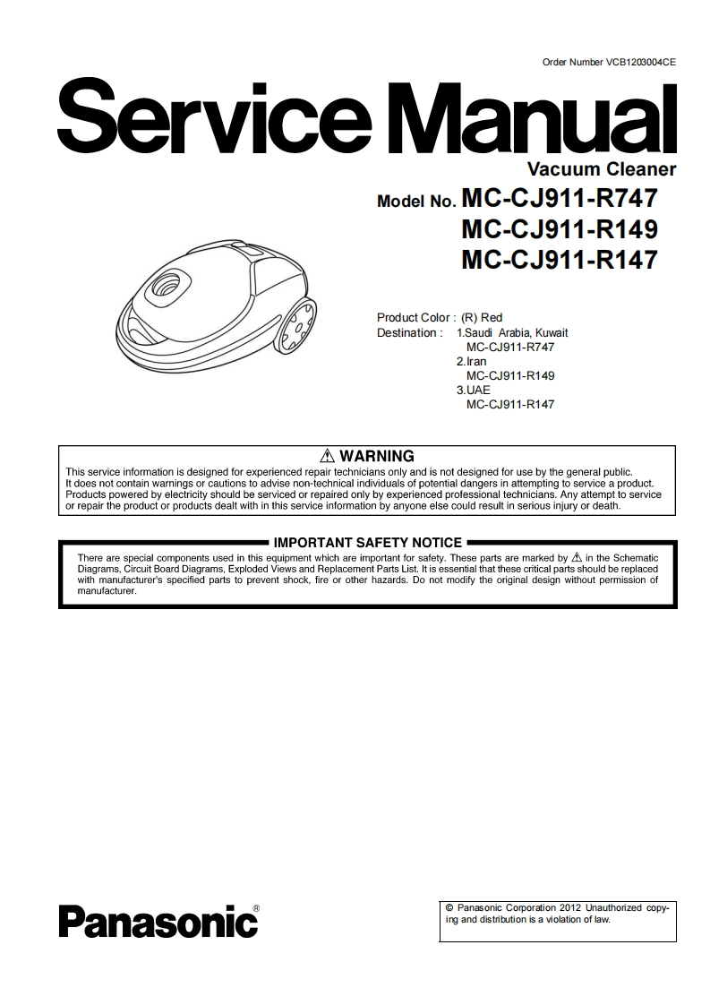 松下MC-CJ911维修手册