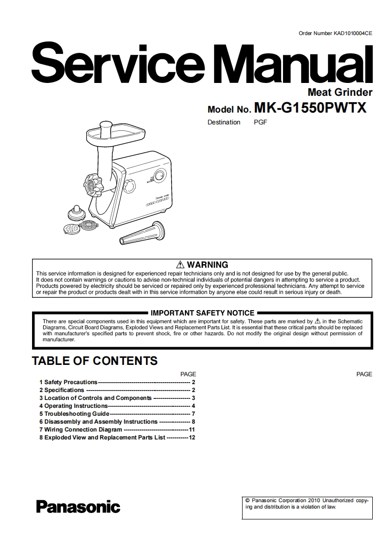 松下MK-G1550PWTX维修手册