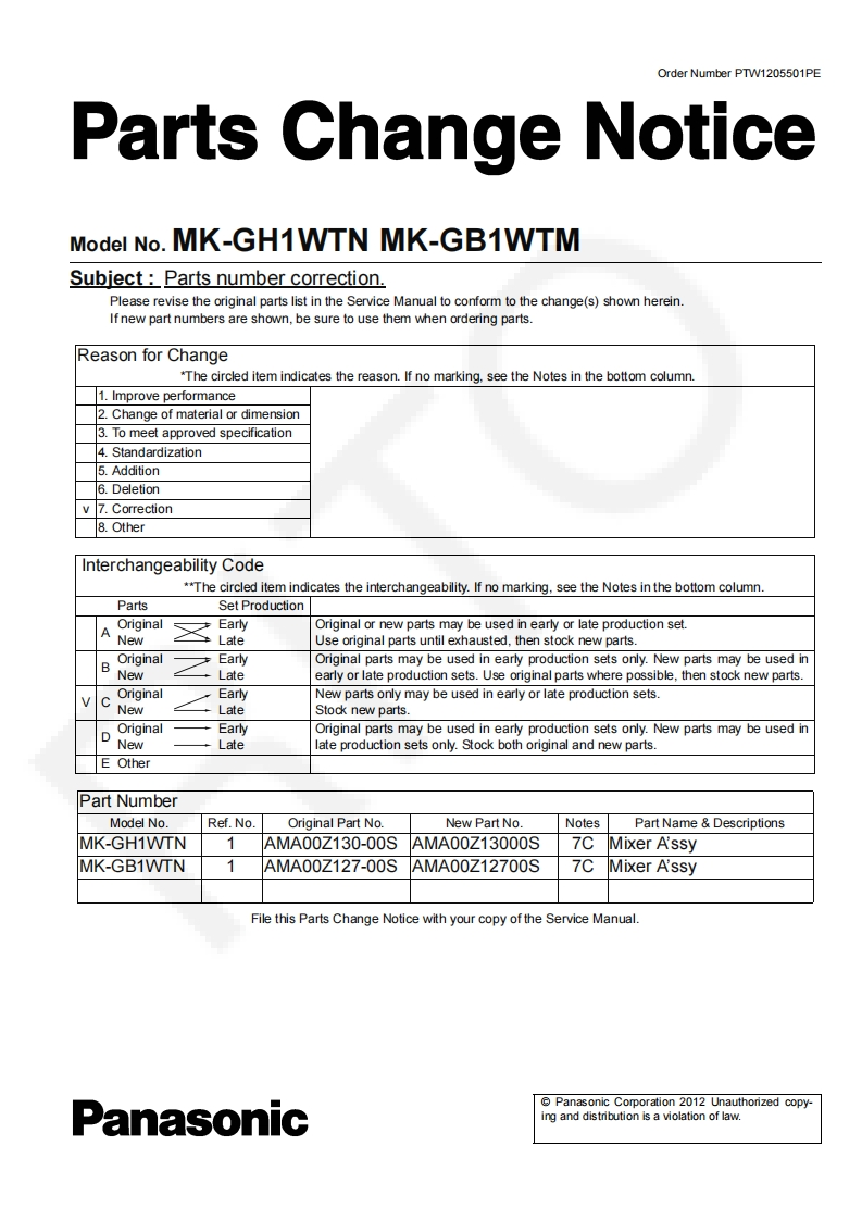 松下MK-GH1WTN_parts-change-Notice维修手册