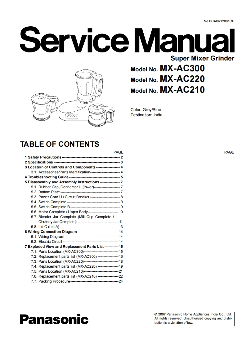 松下MX-AC210维修手册