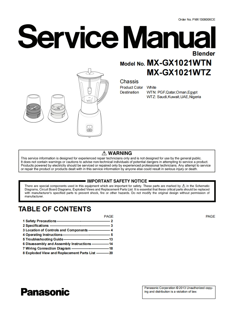 松下MX-GX1021WT维修手册