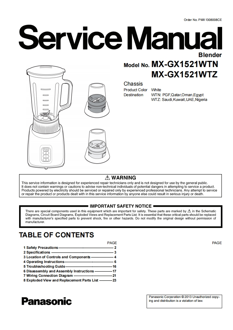 松下MX-GX1521WT维修手册