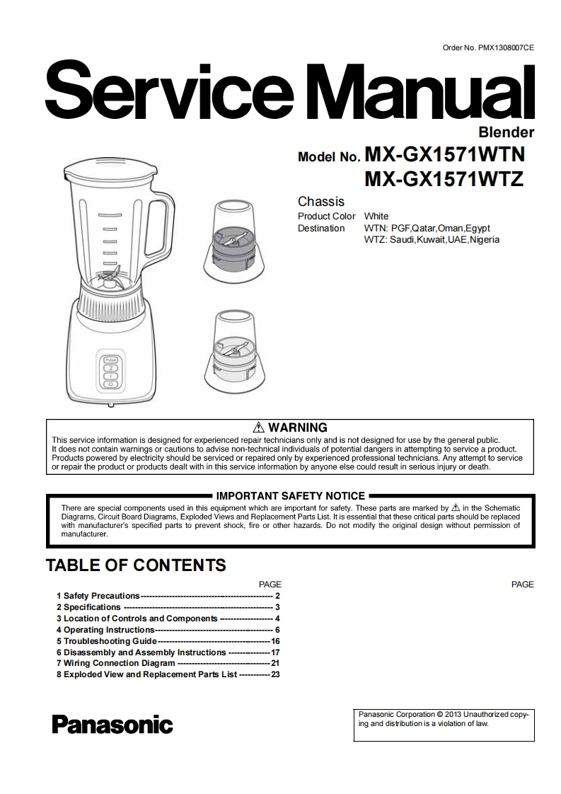 松下MX-GX1571WT维修手册