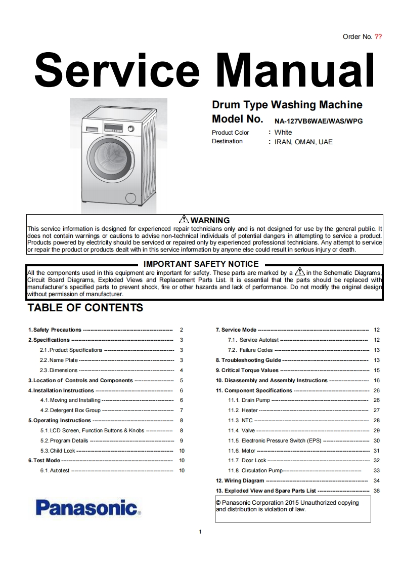 松下NA-127VB6维修手册
