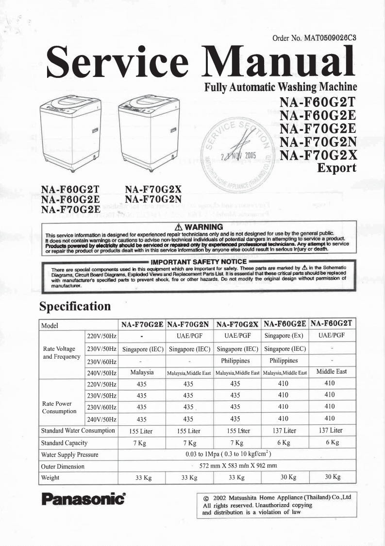 松下NA-F60G2维修手册