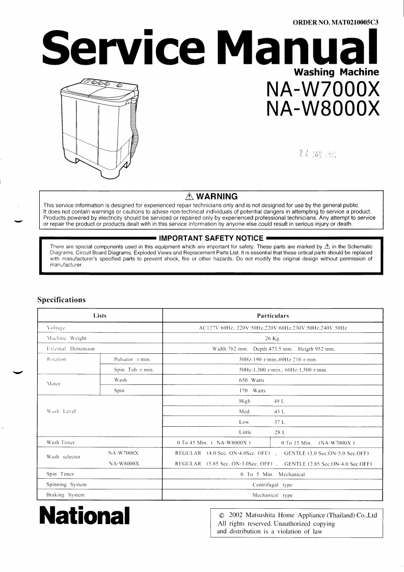 松下NA-W7000X维修手册