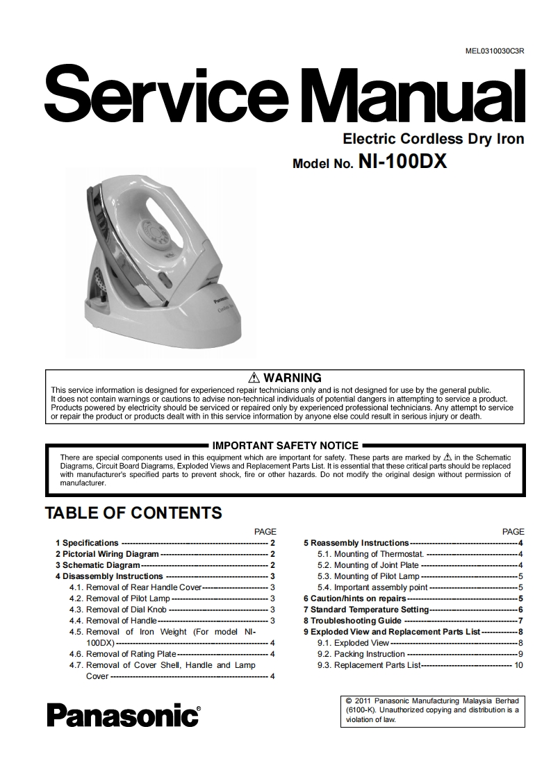 松下NI-100DX维修手册