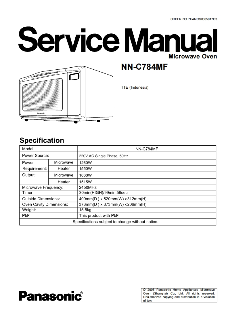 松下NN-C784MF(TTE)维修手册