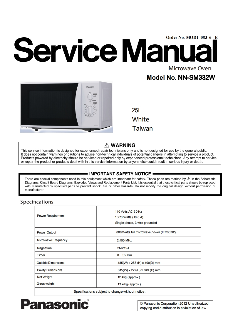 松下NN-SM332W(WHITE)维修手册