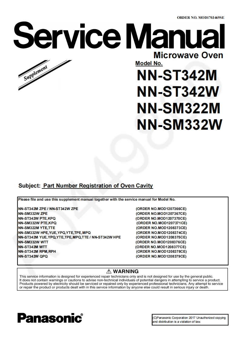 松下NN-SM332WPTE_Sup维修手册
