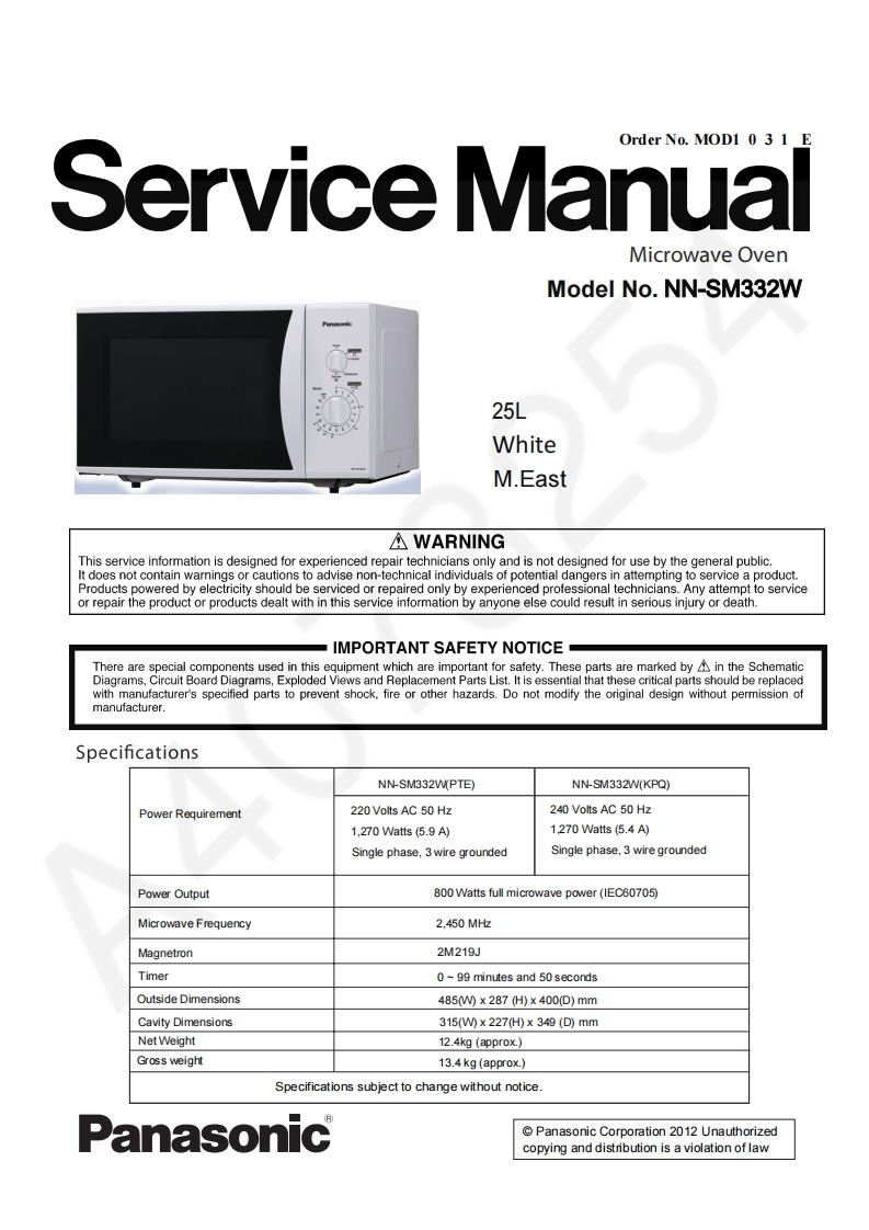 松下NN-SM332W维修手册