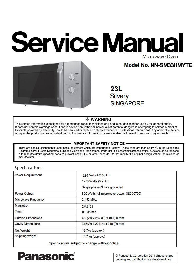 松下NN-SM33HMYTE维修手册
