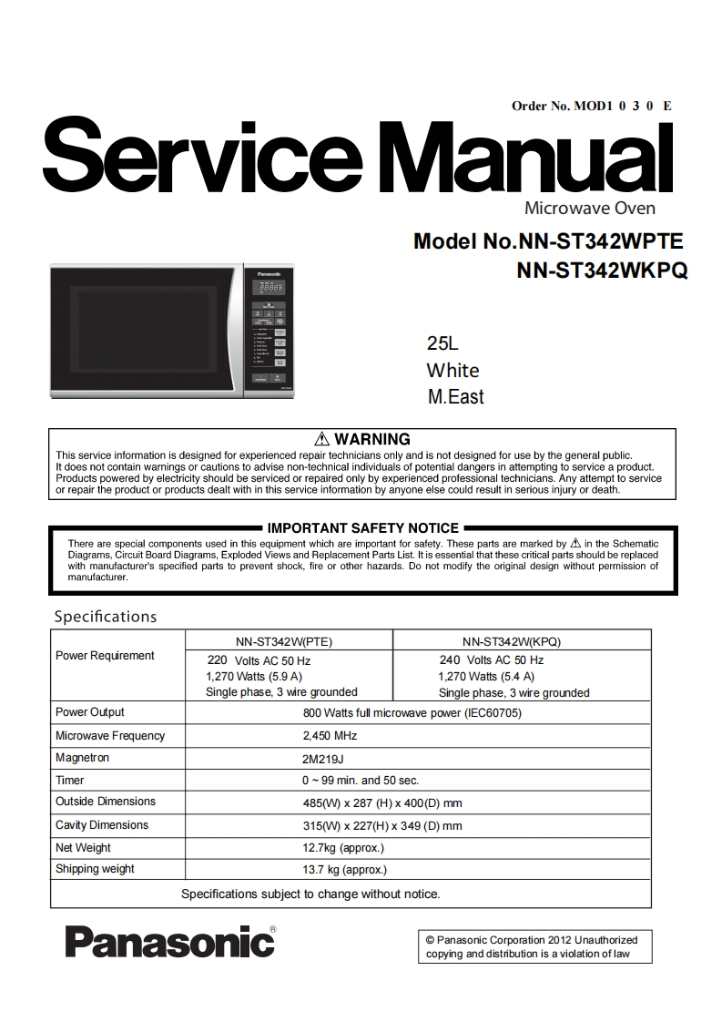 松下NN-ST342WPTE(WHITE)维修手册